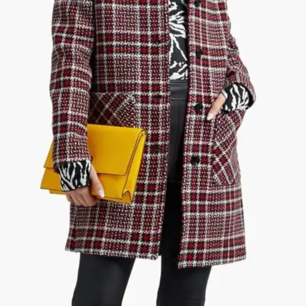 LOVE MOSCHINO Red‎ White Black Herringbone Plaid Coat Women's Size 4 Preppy Chic